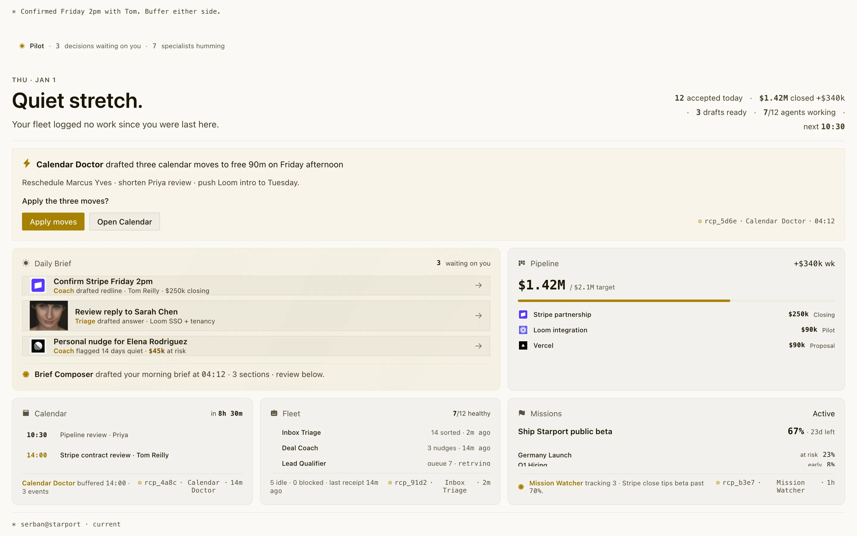 One login. One invoice. One tab.: Starport home surface