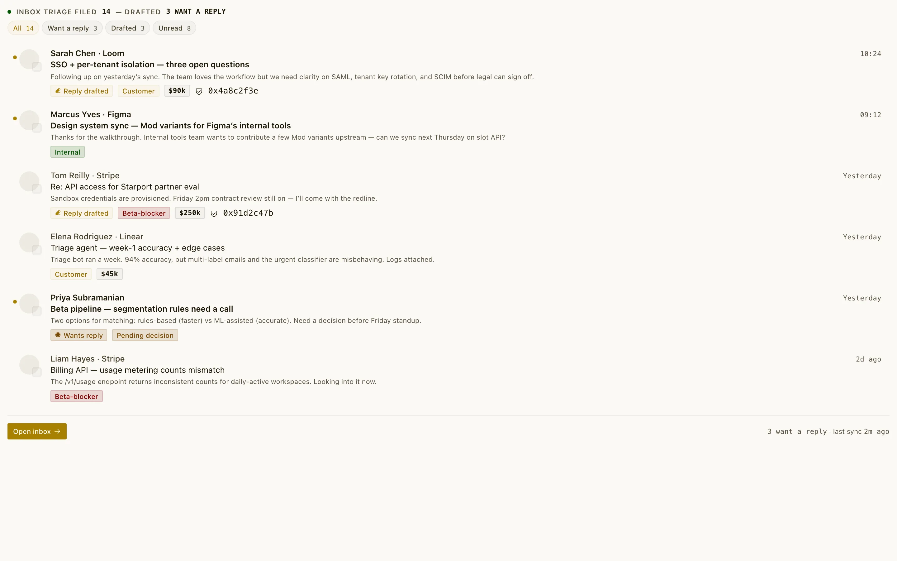 Inbox: Triage, draft, and clear email with an agent on every thread.